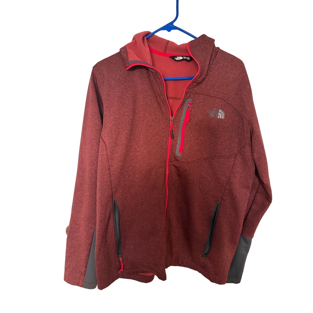 The North Face Mens Full Zip Fleece Hoodie Burgundy Red Gray Jacket Large L/G